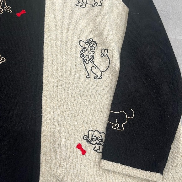 [XL]Tanjay Poodle cardigan sweater Black Cream Embroidered Dog Knit Zip Jacket - Picture 3 of 9